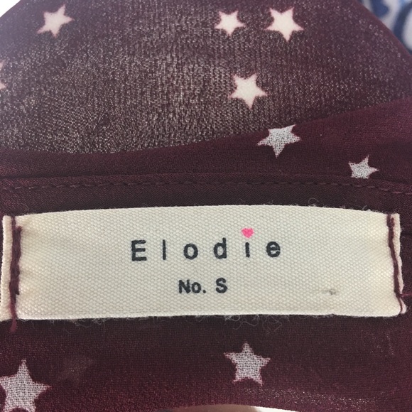 ELODIE red star print ruffle lace-up top SZ S - Picture 8 of 8